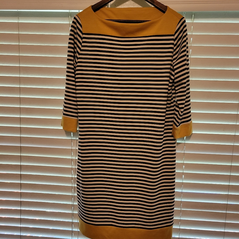 A Tiana B. Yellow, white and black striped dress